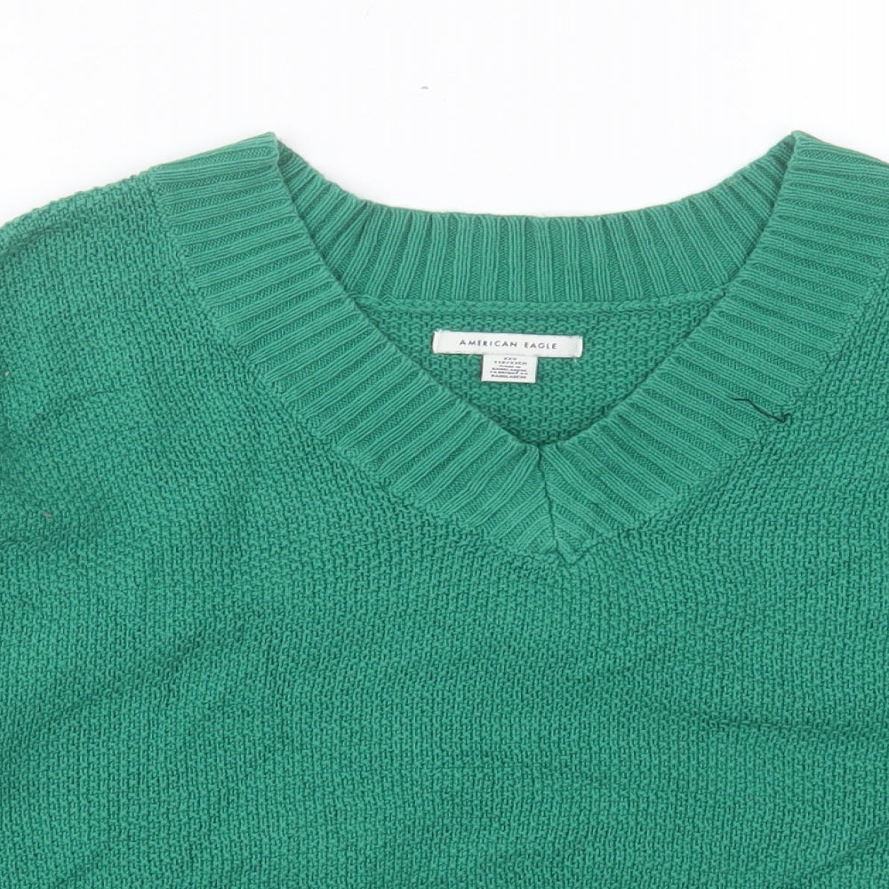 American Eagle Womens Green V-Neck Acrylic Pullover Jumper Size 2XS