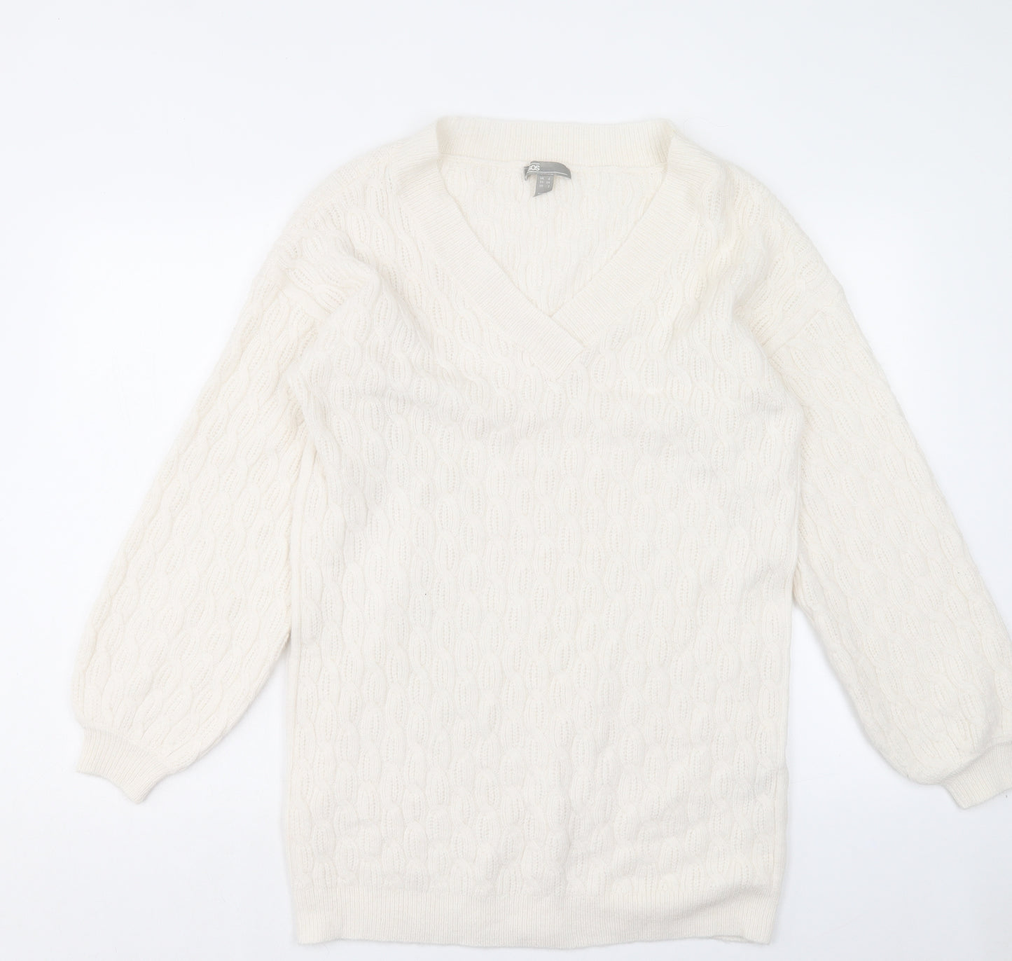 ASOS Womens White Acrylic Jumper Dress Size 6 V-Neck Pullover