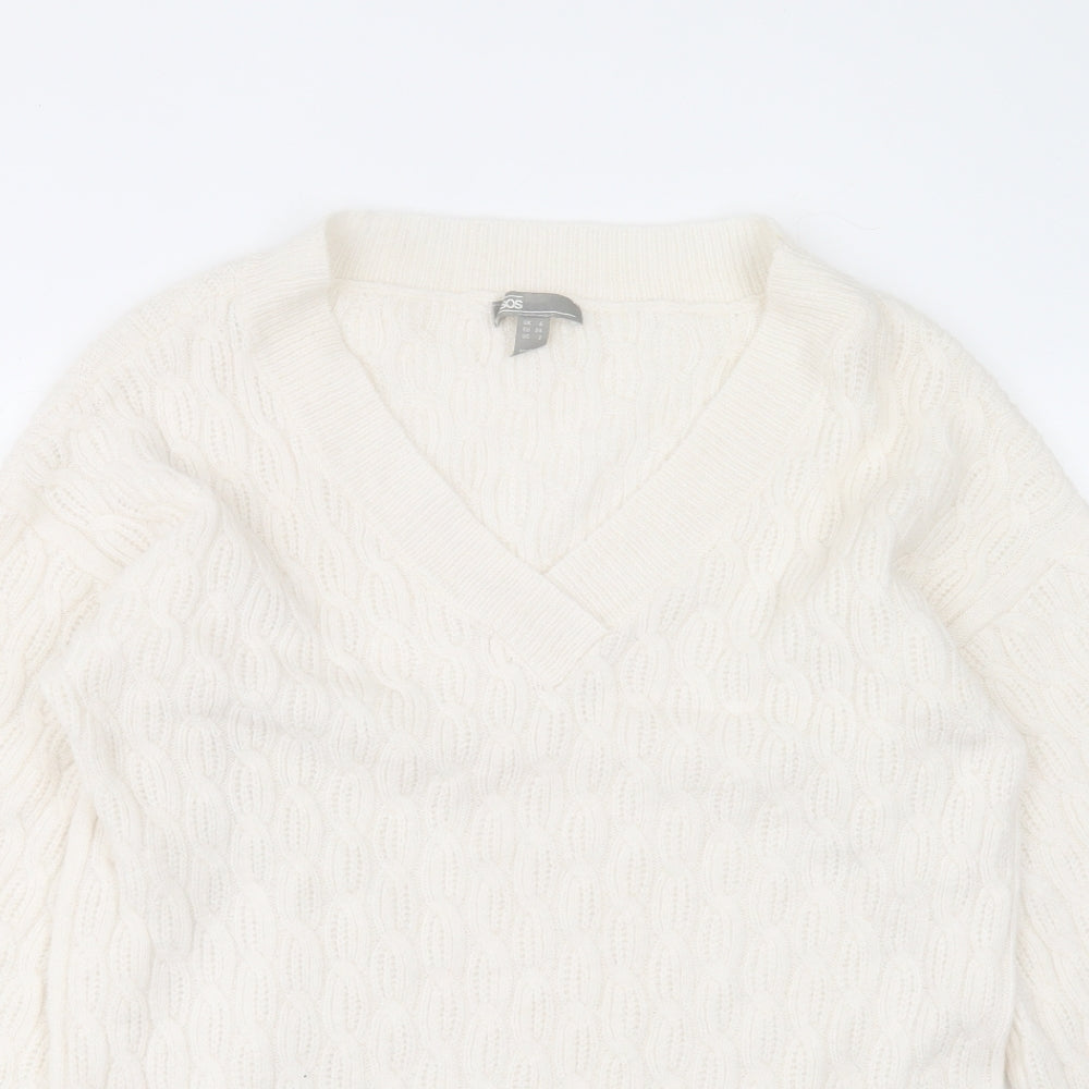 ASOS Womens White Acrylic Jumper Dress Size 6 V-Neck Pullover