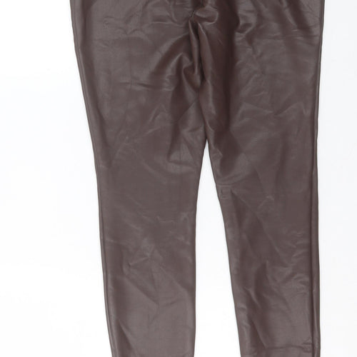 TU Womens Brown Polyurethane Trousers Size 12 L29 in Regular
