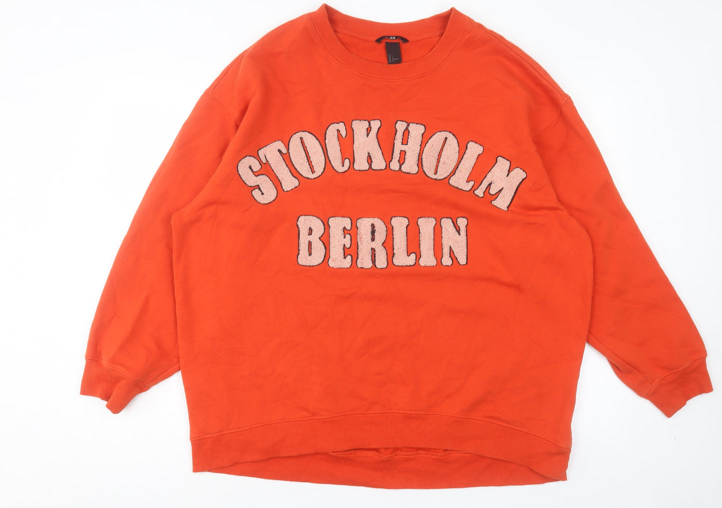 H&M Mens Orange Cotton Pullover Sweatshirt Size L - Stockholm Berlin