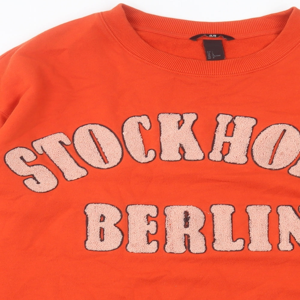 H&M Mens Orange Cotton Pullover Sweatshirt Size L - Stockholm Berlin