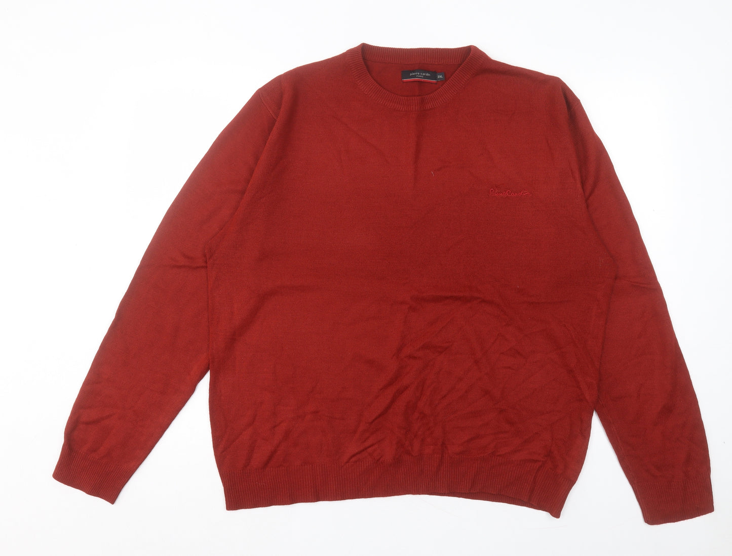 Pierre Cardin Mens Red Crew Neck Acrylic Pullover Jumper Size 2XL