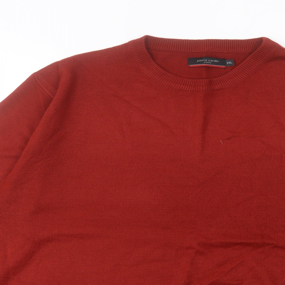Pierre Cardin Mens Red Crew Neck Acrylic Pullover Jumper Size 2XL