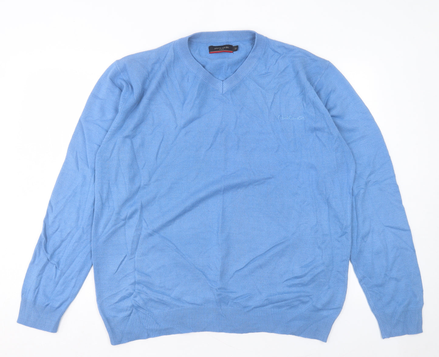 Piere Cardin Mens Blue V-Neck Acrylic Pullover Jumper Size 2XL