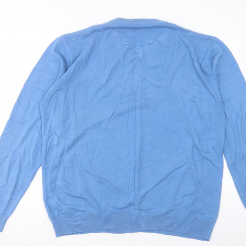Piere Cardin Mens Blue V-Neck Acrylic Pullover Jumper Size 2XL