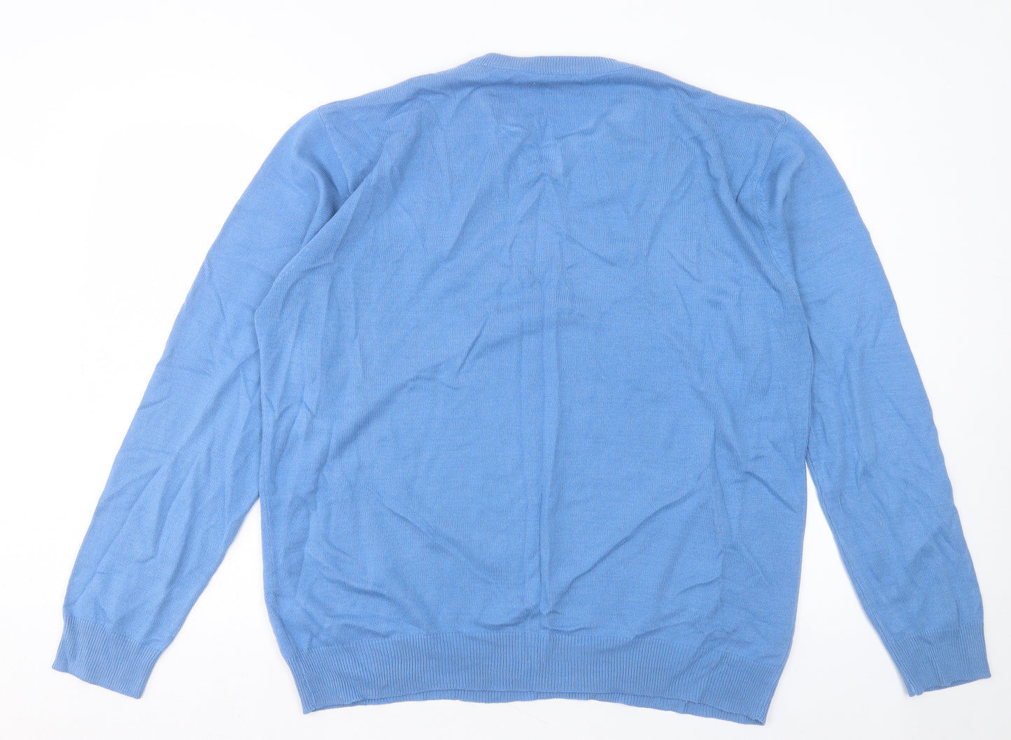 Piere Cardin Mens Blue V-Neck Acrylic Pullover Jumper Size 2XL