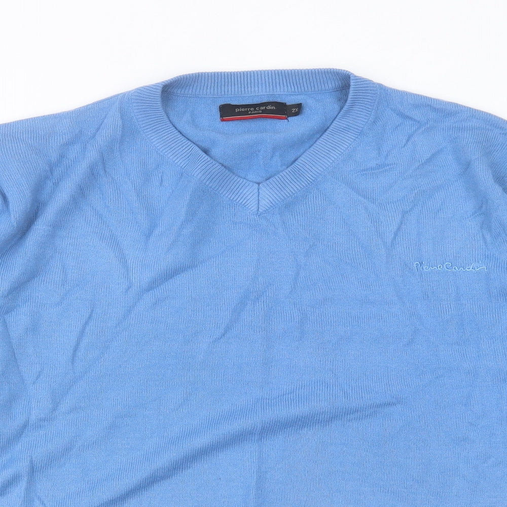 Piere Cardin Mens Blue V-Neck Acrylic Pullover Jumper Size 2XL