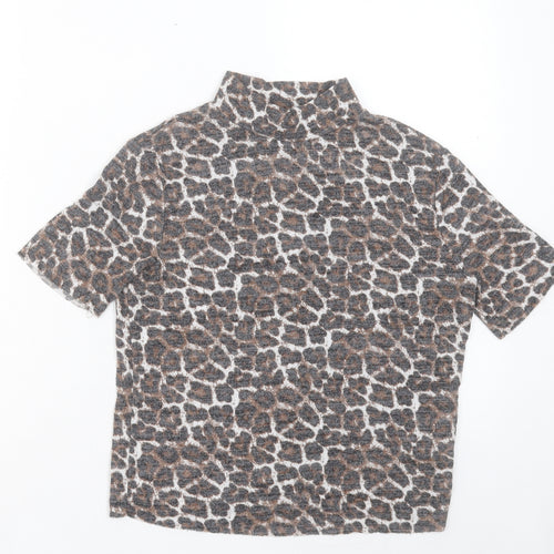Zara Womens Brown Animal Print Polyester Cropped T-Shirt Size S Round Neck
