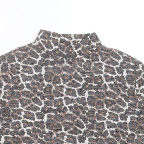 Zara Womens Brown Animal Print Polyester Cropped T-Shirt Size S Round Neck