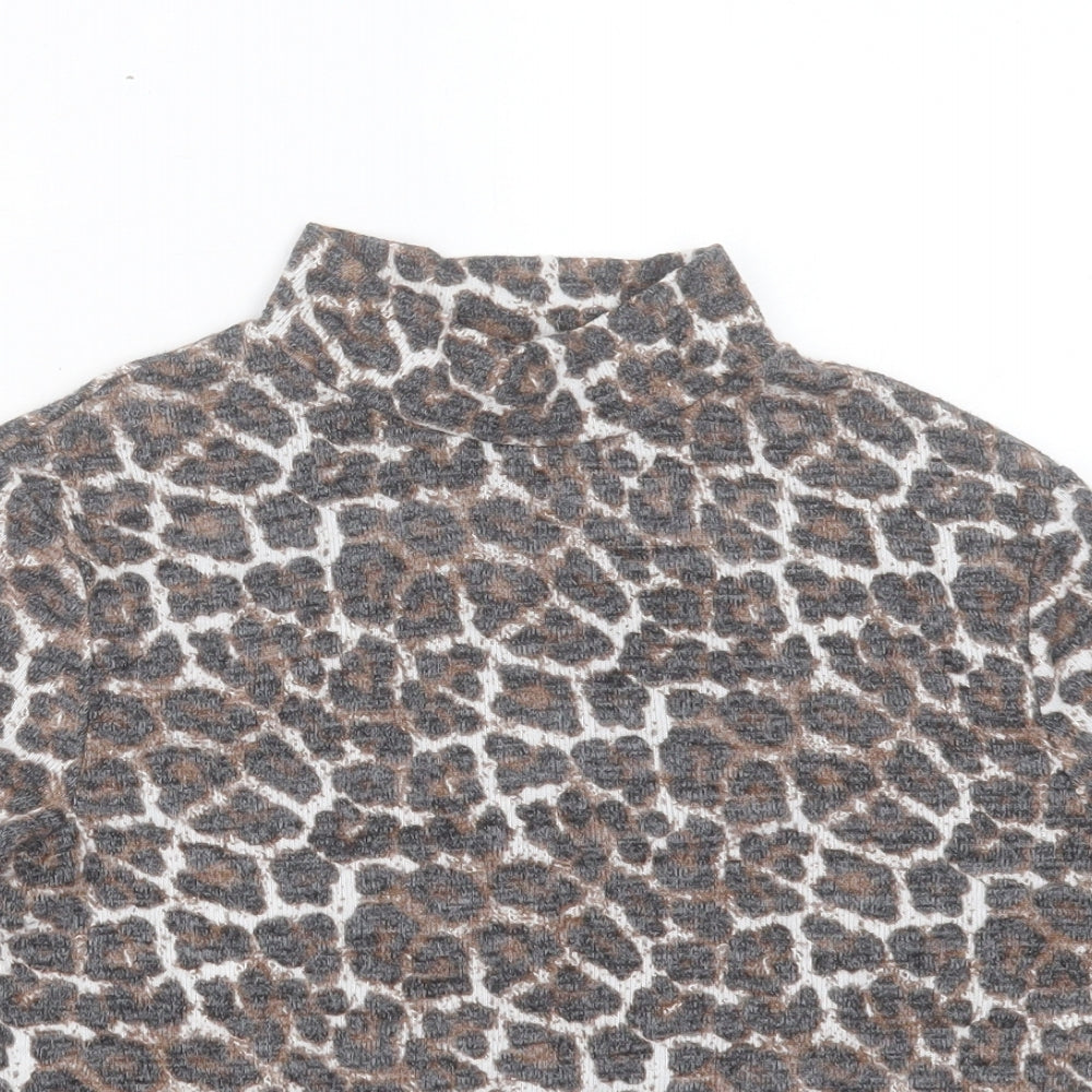 Zara Womens Brown Animal Print Polyester Cropped T-Shirt Size S Round Neck