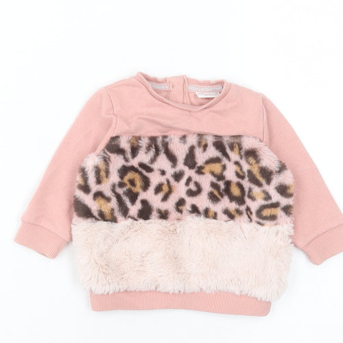F&F Girls Pink Animal Print Cotton Pullover Jumper Size 0-3 Months Button