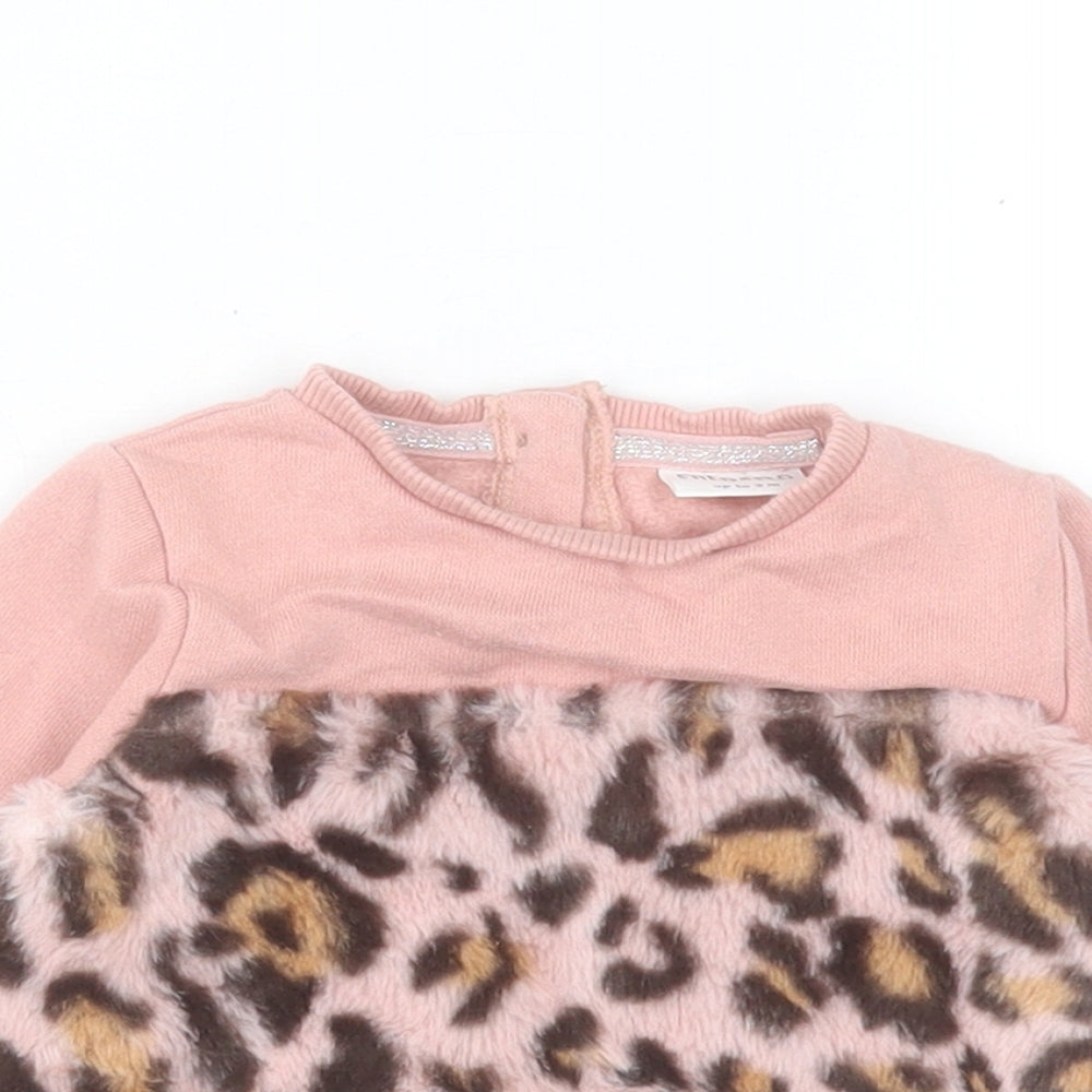 F&F Girls Pink Animal Print Cotton Pullover Jumper Size 0-3 Months Button