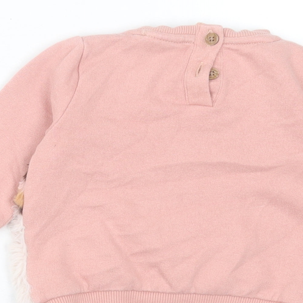 F&F Girls Pink Animal Print Cotton Pullover Jumper Size 0-3 Months Button