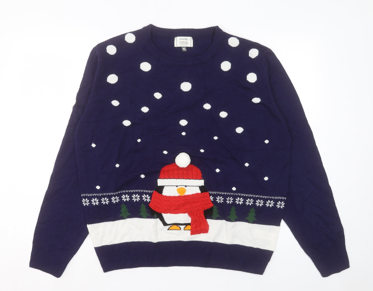 George Womens Blue Crew Neck Acrylic Pullover Jumper Size XL - Christmas