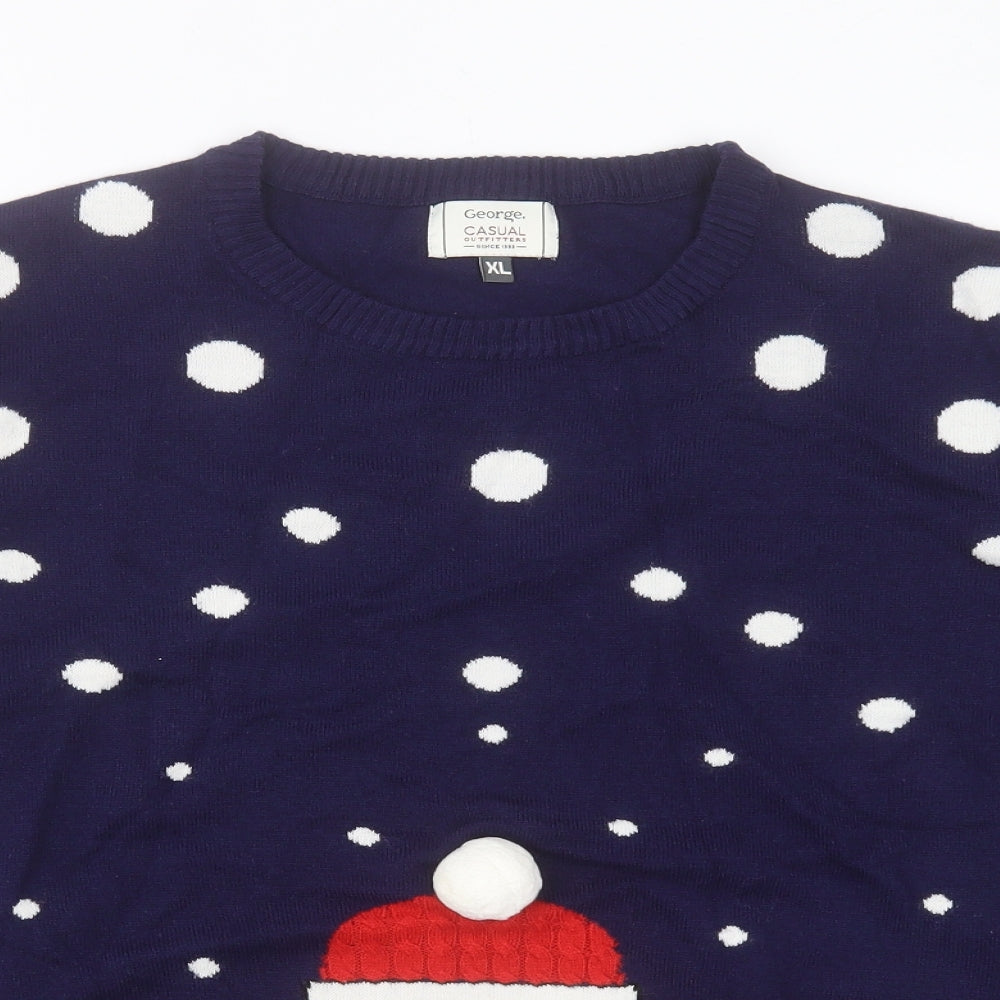 George Womens Blue Crew Neck Acrylic Pullover Jumper Size XL - Christmas