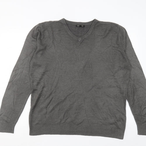George Womens Grey V-Neck Acrylic Pullover Jumper Size L