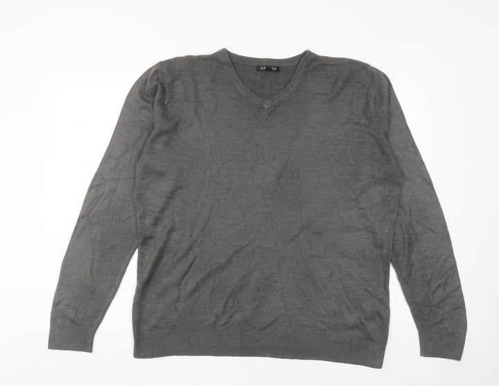 George Womens Grey V-Neck Acrylic Pullover Jumper Size L