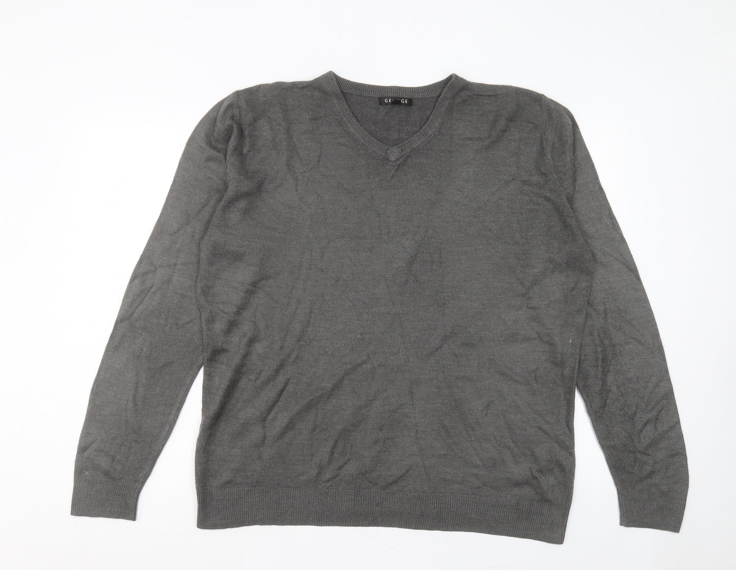 George Womens Grey V-Neck Acrylic Pullover Jumper Size L