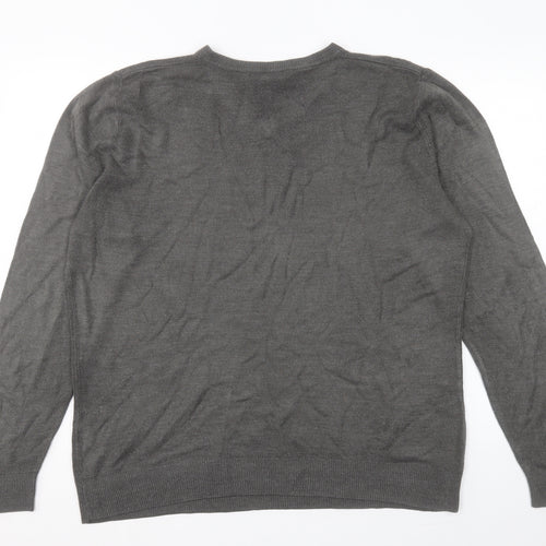 George Womens Grey V-Neck Acrylic Pullover Jumper Size L