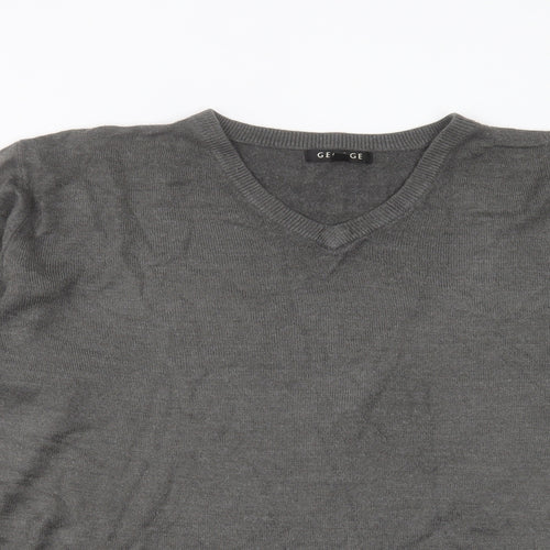 George Womens Grey V-Neck Acrylic Pullover Jumper Size L