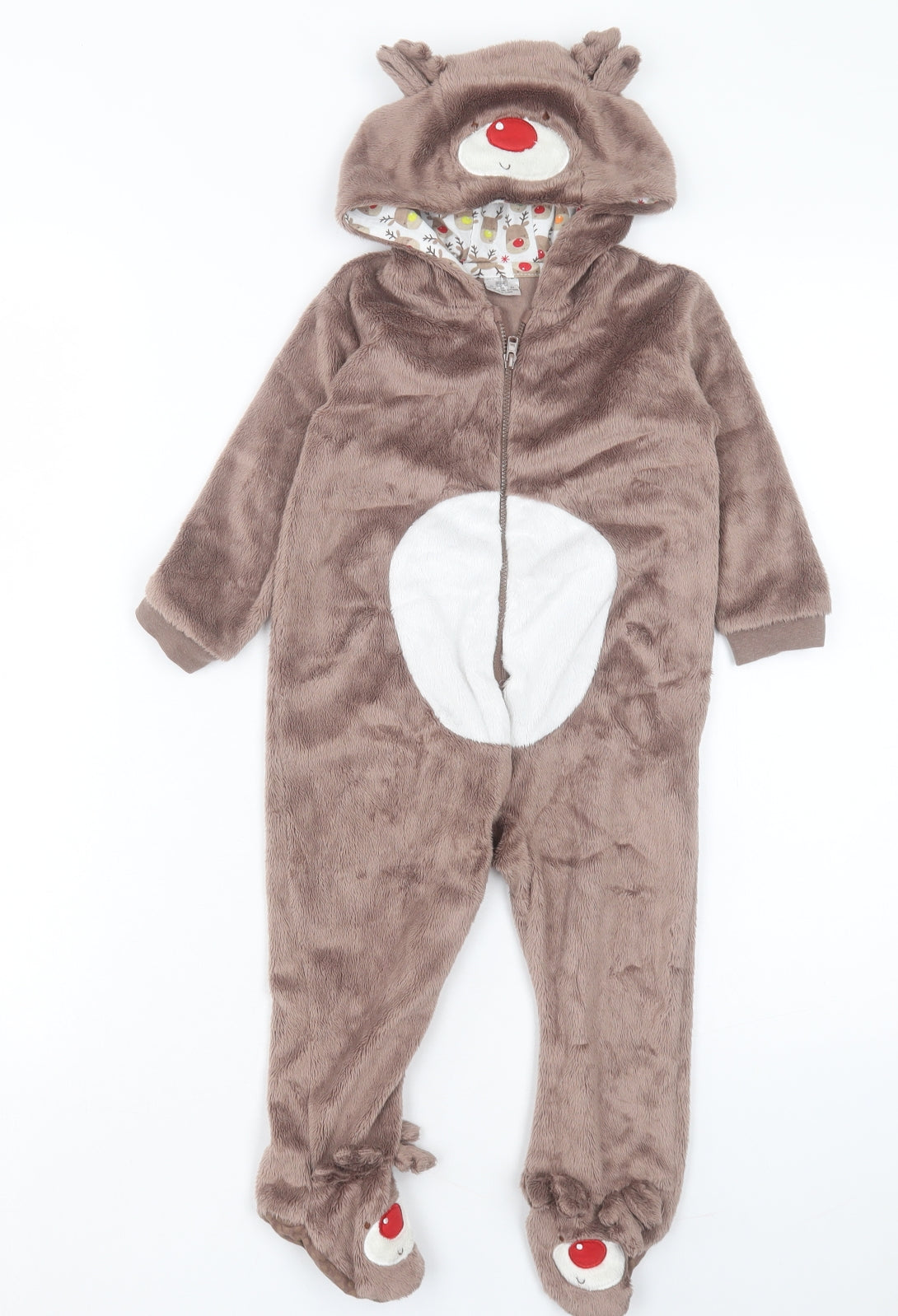 F&F Boys Brown Polyester Capri One Piece Size 12-18 Months Zip - Reindeer Onesie