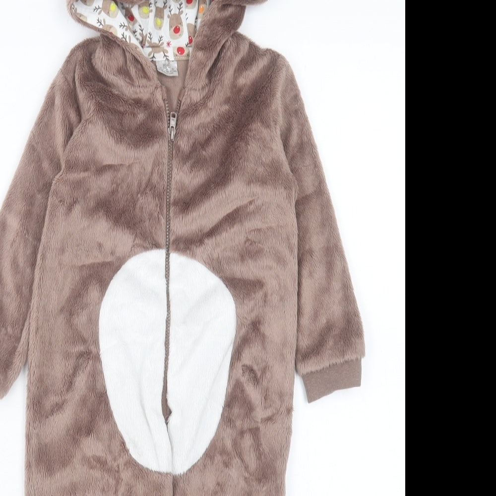 F&F Boys Brown Polyester Capri One Piece Size 12-18 Months Zip - Reindeer Onesie