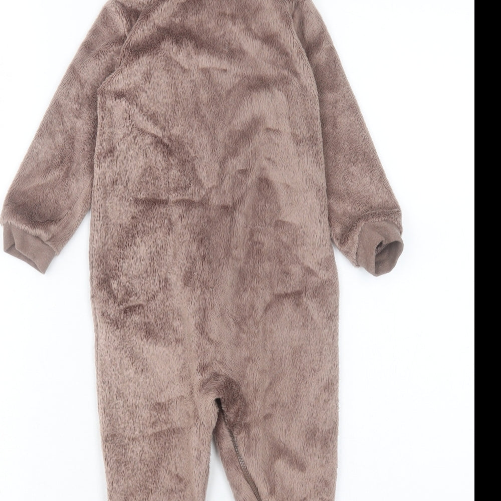 F&F Boys Brown Polyester Capri One Piece Size 12-18 Months Zip - Reindeer Onesie