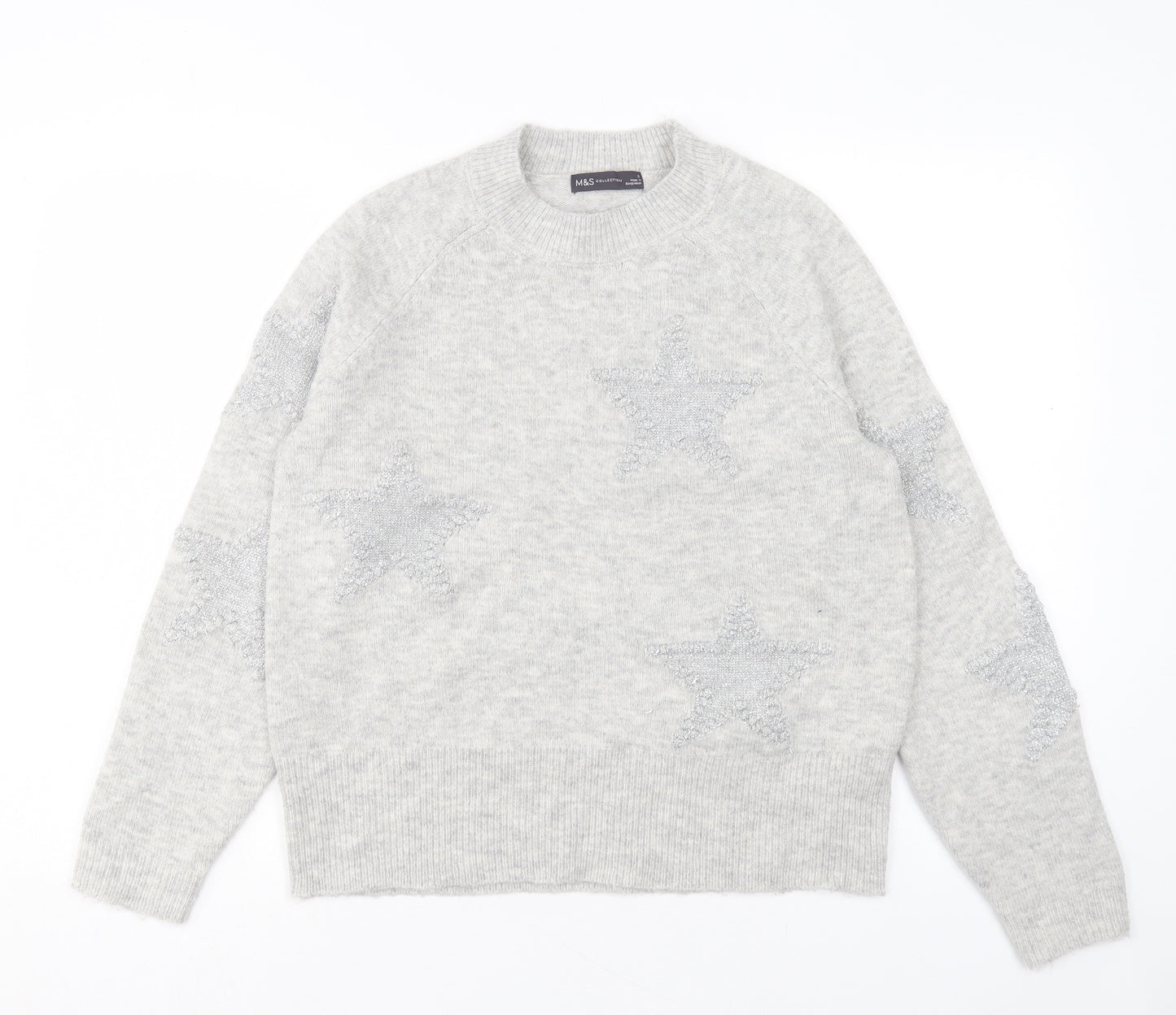Marks and Spencer Womens Grey Round Neck Acrylic Pullover Jumper Size S
