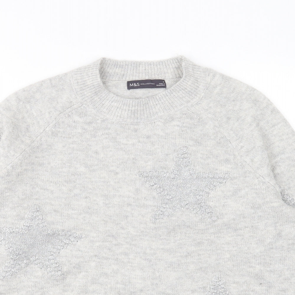 Marks and Spencer Womens Grey Round Neck Acrylic Pullover Jumper Size S