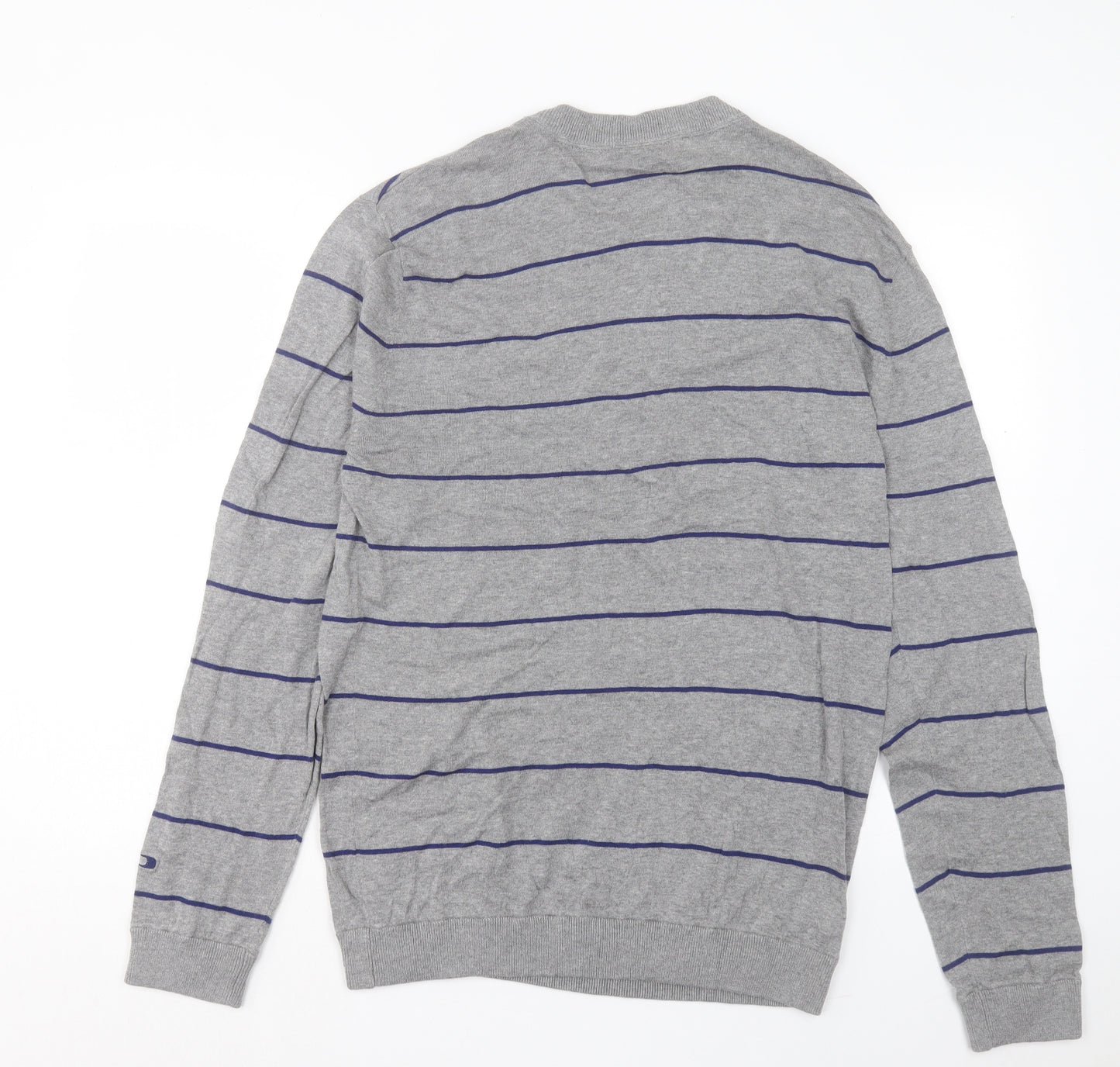 Oakley Mens Grey Crew Neck Striped Cotton Pullover Jumper Size L