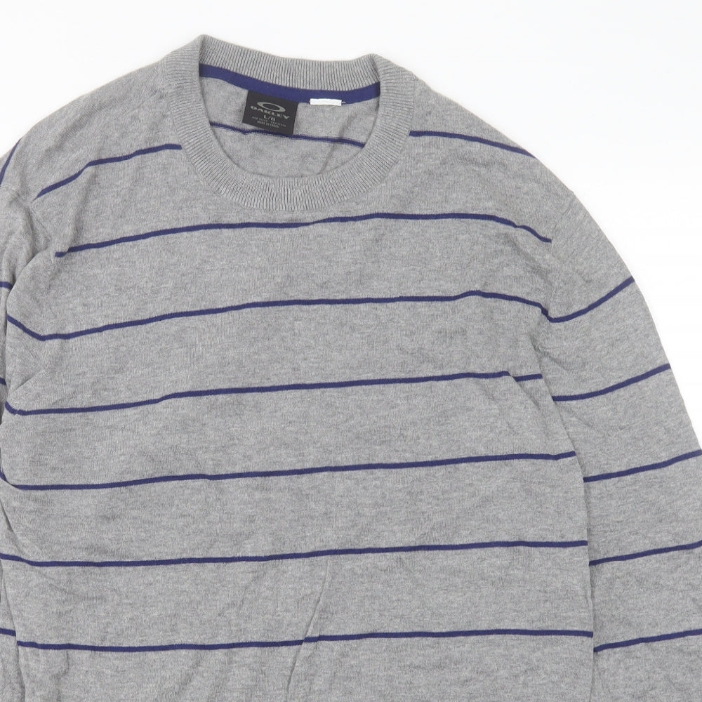 Oakley Mens Grey Crew Neck Striped Cotton Pullover Jumper Size L