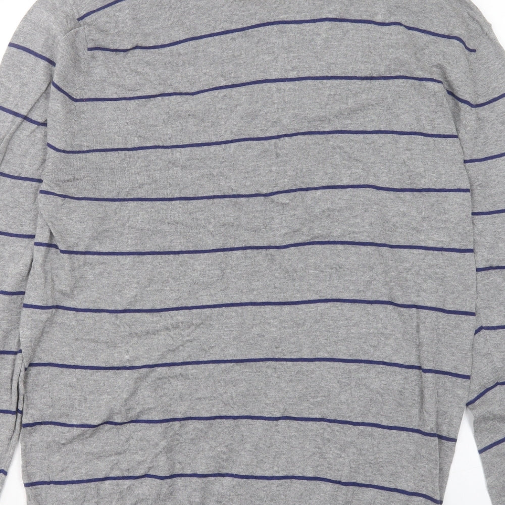 Oakley Mens Grey Crew Neck Striped Cotton Pullover Jumper Size L