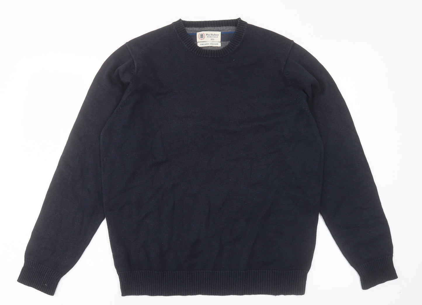 Marks and Spencer Mens Blue Crew Neck Cotton Pullover Jumper Size M