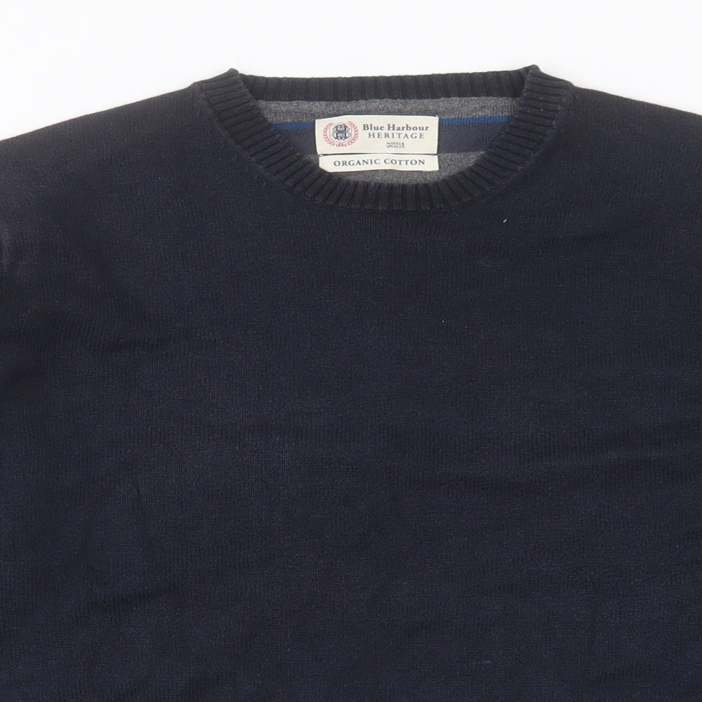 Marks and Spencer Mens Blue Crew Neck Cotton Pullover Jumper Size M