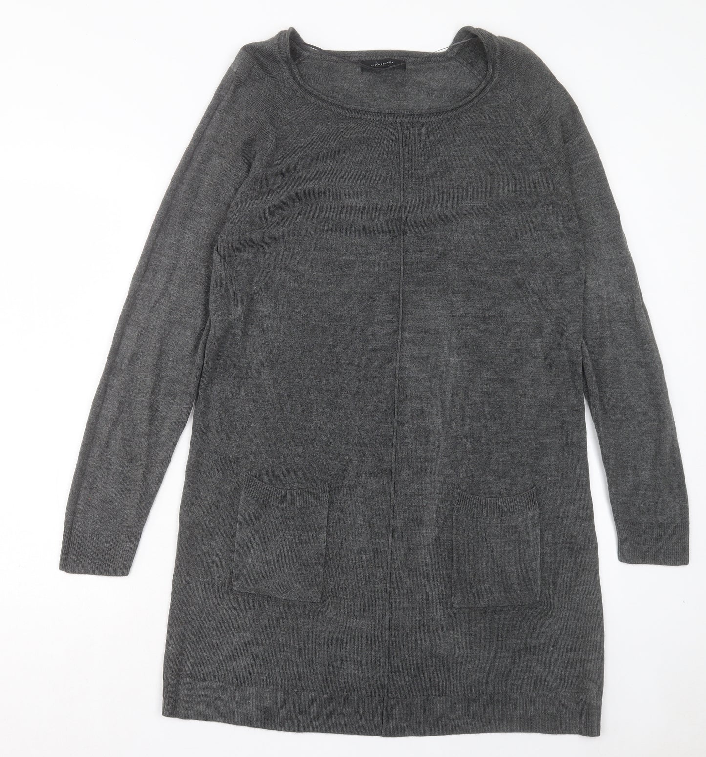 Atmosphere Womens Grey Acrylic Jumper Dress Size 14 Boat Neck Pullover