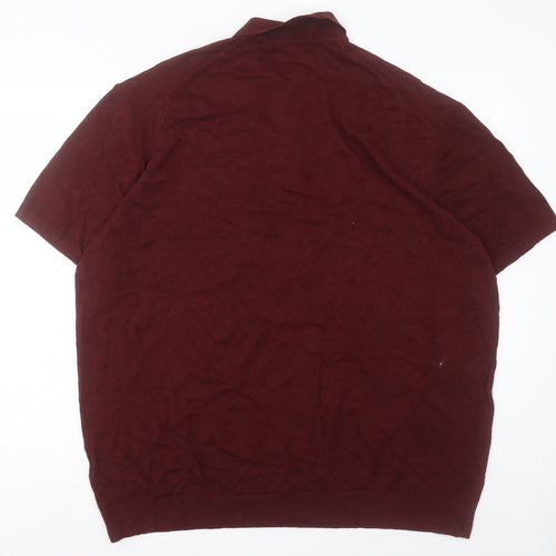 Marks and Spencer Mens Red Cotton Polo Size 3XL Collared Button