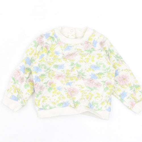 M&Co Girls Multicoloured Floral Cotton Basic Casual Size 3-6 Months Crew Neck Button