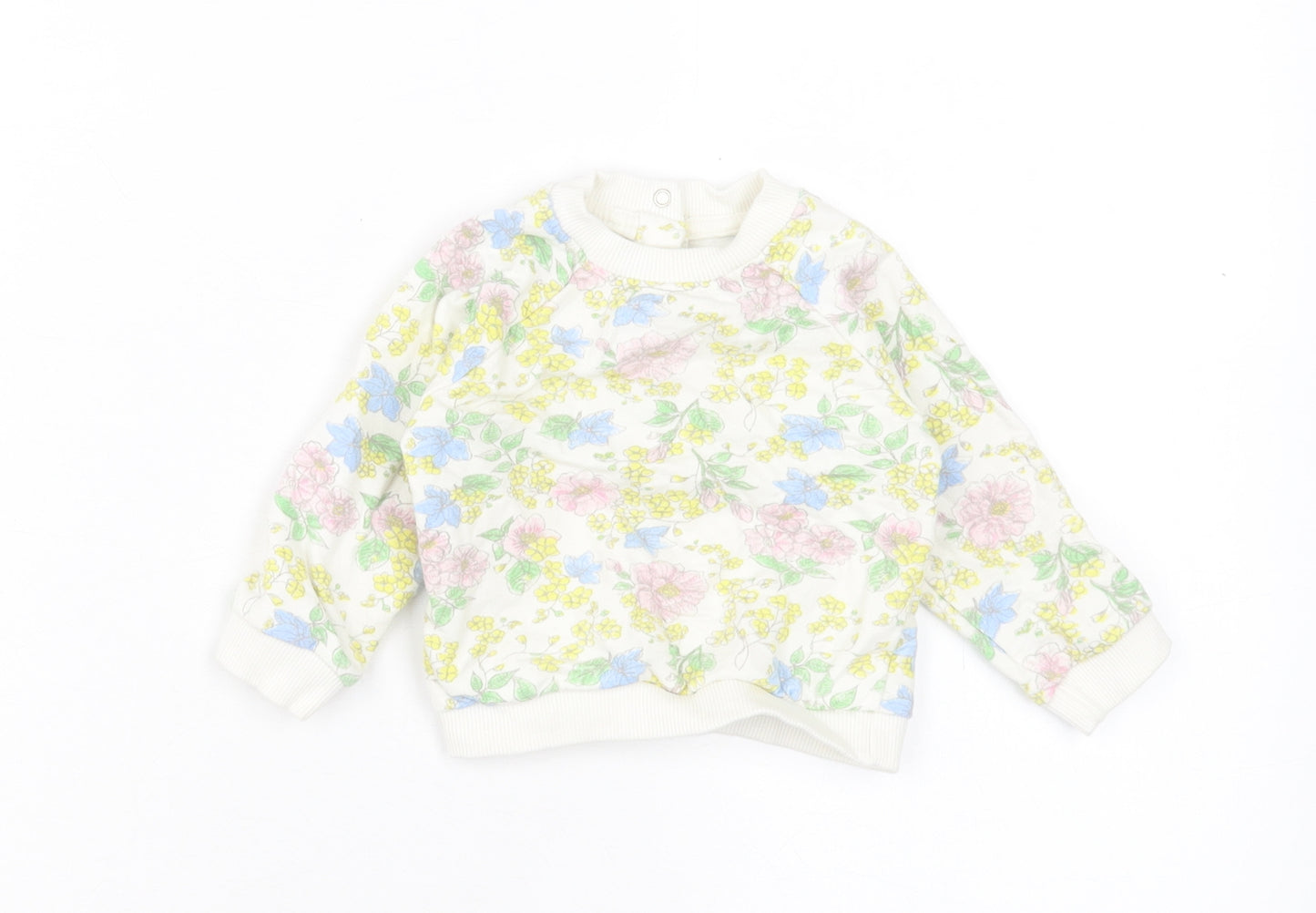 M&Co Girls Multicoloured Floral Cotton Basic Casual Size 3-6 Months Crew Neck Button