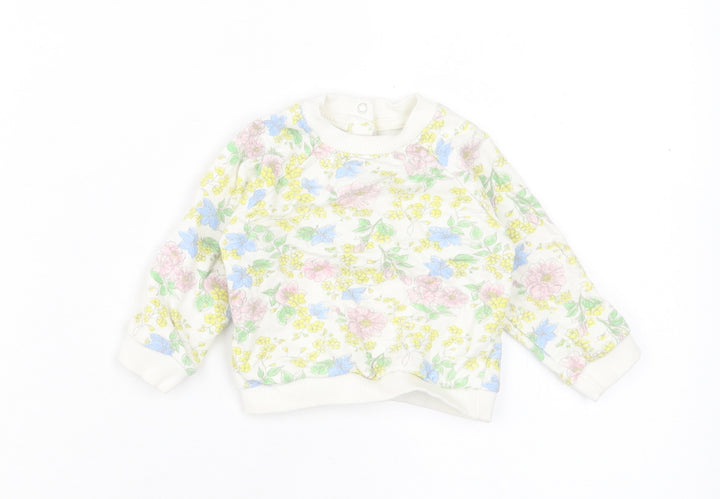 M&Co Girls Multicoloured Floral Cotton Basic Casual Size 3-6 Months Crew Neck Button