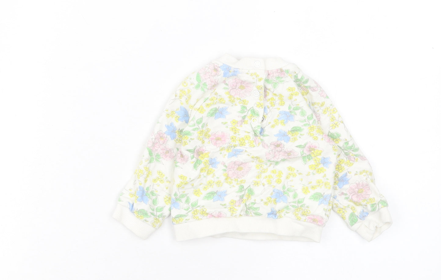 M&Co Girls Multicoloured Floral Cotton Basic Casual Size 3-6 Months Crew Neck Button