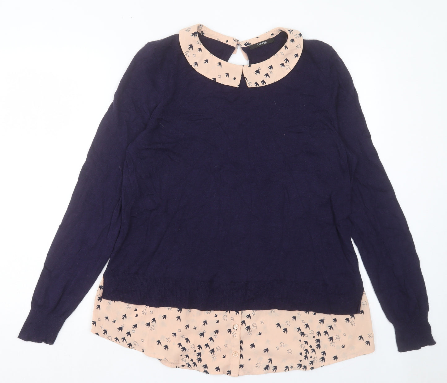 George Womens Blue Collared Nylon Pullover Jumper Size 18