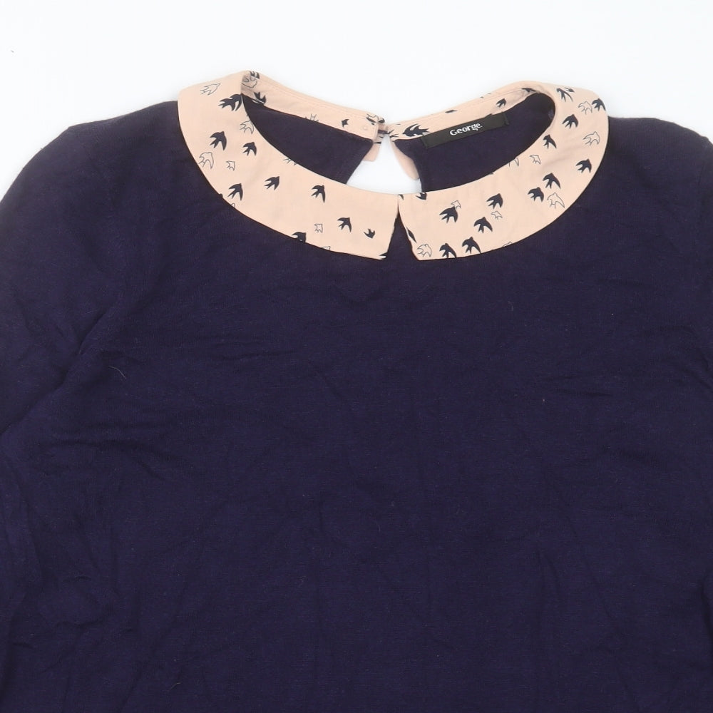 George Womens Blue Collared Nylon Pullover Jumper Size 18