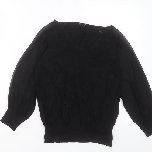 French Connection Womens Black V-Neck Cotton Pullover Jumper Size XS