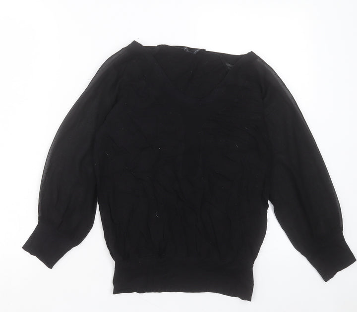 French Connection Womens Black V-Neck Cotton Pullover Jumper Size XS
