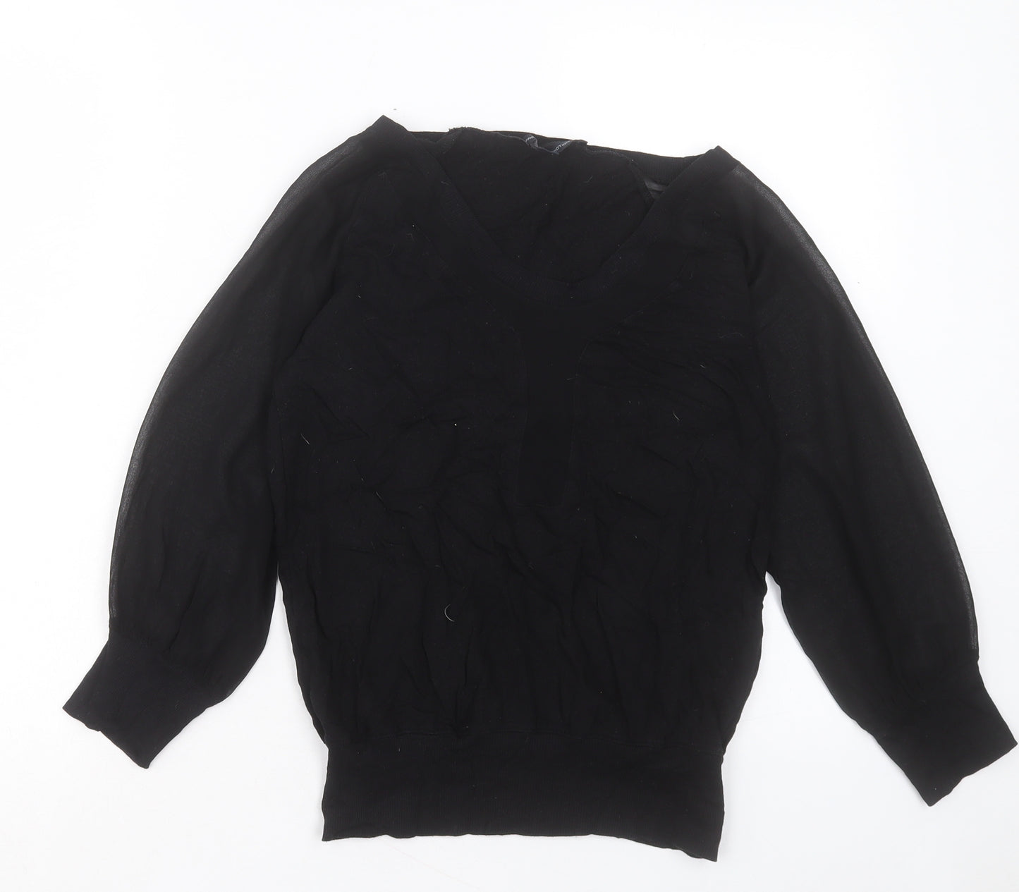 French Connection Womens Black V-Neck Cotton Pullover Jumper Size XS