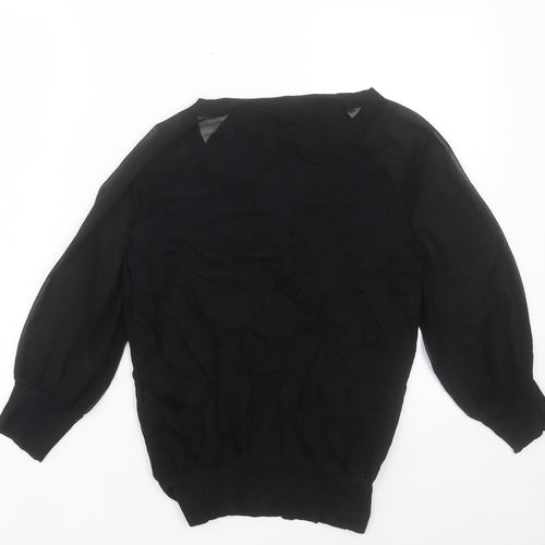 French Connection Womens Black V-Neck Cotton Pullover Jumper Size XS