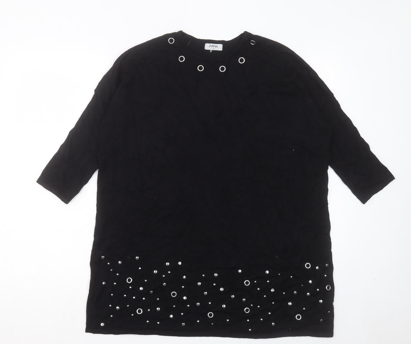 Matalan Womens Black Viscose Jumper Dress Size 12 Crew Neck Pullover