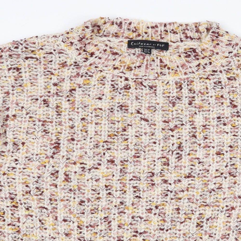 F&F Womens Multicoloured Round Neck Acrylic Pullover Jumper Size 10