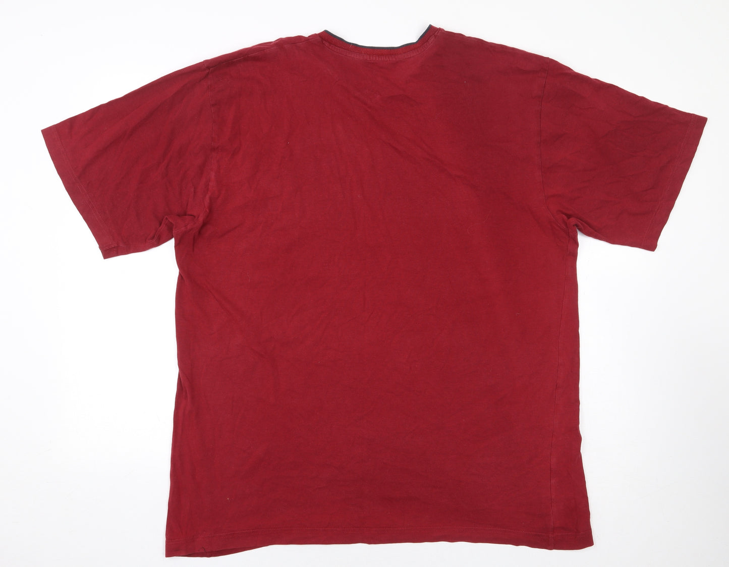 BHS Mens Red Cotton T-Shirt Size L V-Neck - Striped front.